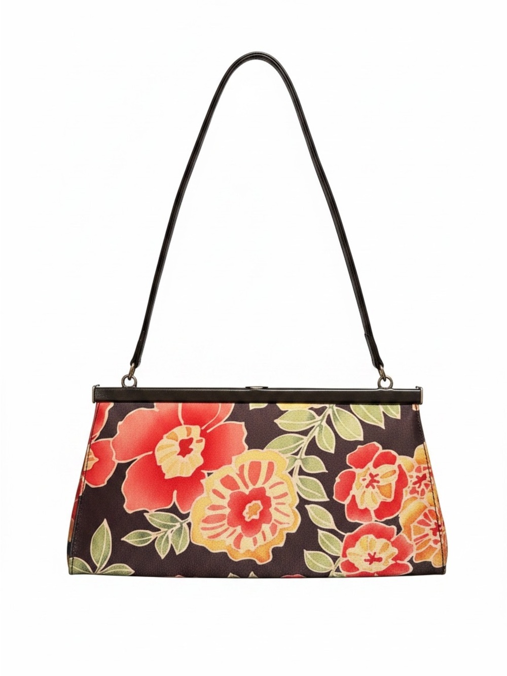 RARE Kurt Geiger London Release Floral Print Shoulder Bag in Black and Coral.